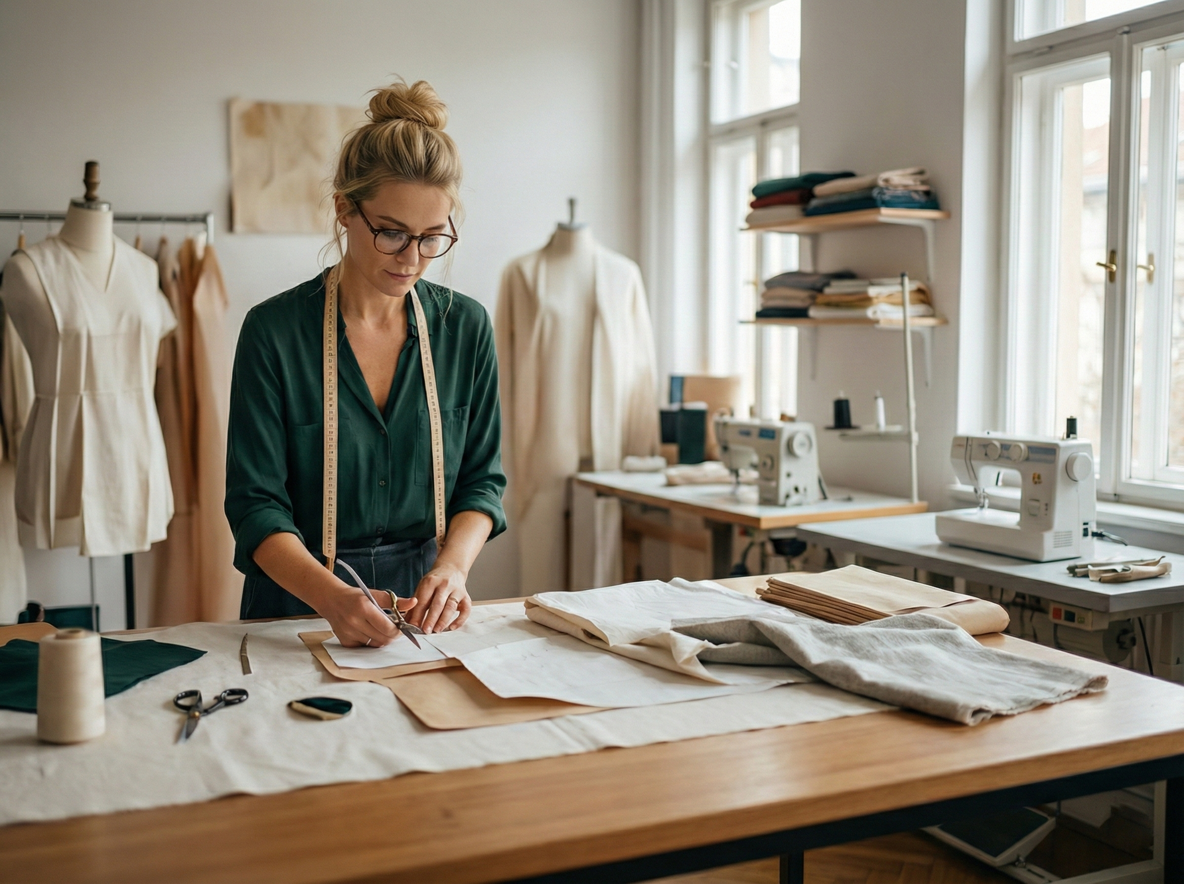 Designer working at studio table